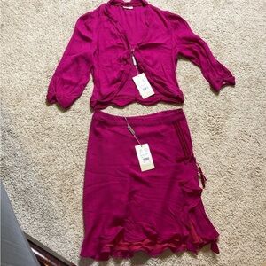 Emporio Armani Pink Midi Wrap Skirt with Ruffled Tie Front